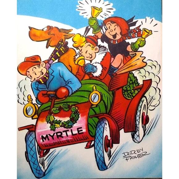 Myrtle Christmas Greeting Card Famous Comics 1951 King Features Dudley Fisher - Picture 1 of 5